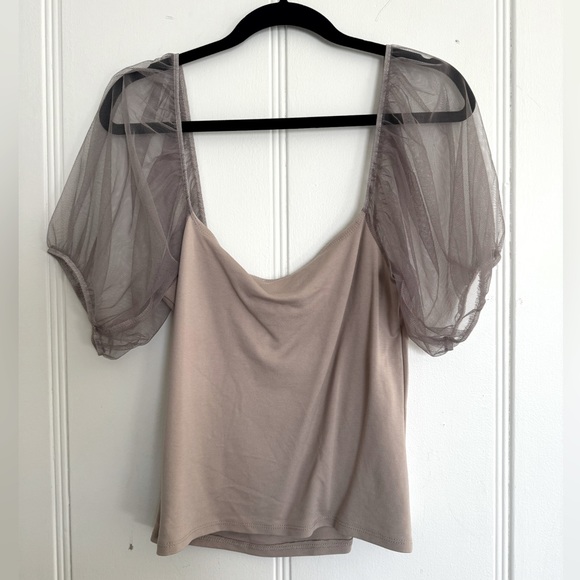 Free People Intimately Yours Puffy Sleeve Top, Mauve Gray, Size Large - Picture 6 of 6
